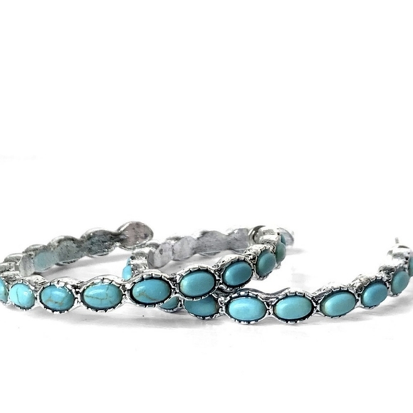 LAST TWO!! Stunning Turquoise and Silver Western Style Hoop Earrings - Picture 4 of 5
